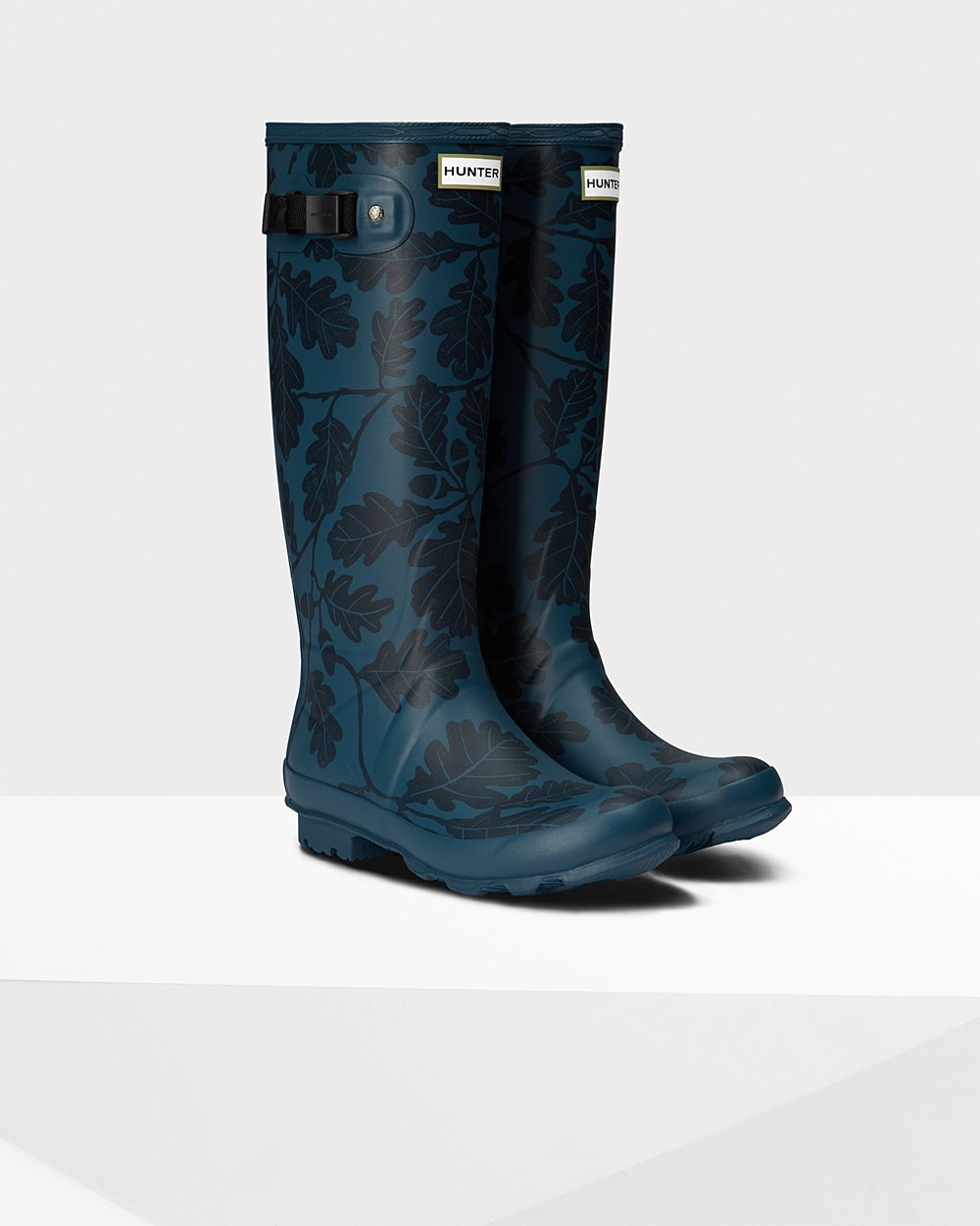 Womens Hunter National Trust Print Norris Field - Tall Rain Boots Blue - 3826-MNUGQ